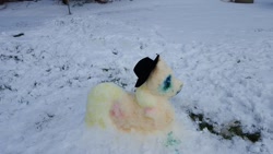 Size: 960x540 | Tagged: safe, artist:hickory17, applejack, irl, photo, snow, snowmare, snowpony