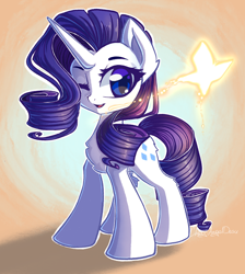 Size: 2686x3000 | Tagged: safe, artist:chaosangeldesu, rarity, butterfly, pony, unicorn, female, mare, one eye closed, signature, solo, wink