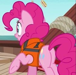 Size: 459x453 | Tagged: safe, screencap, pinkie pie, earth pony, pony, ppov, cropped, female, lifejacket, mare, plot, solo