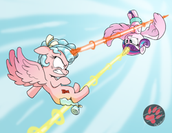 Size: 3500x2700 | Tagged: safe, artist:darkprinceismyname, cozy glow, princess flurry heart, alicorn, pony, the ending of the end, alicornified, beam struggle, cozycorn, diaper, duo, evil, female, fight, filly, flying, magic, pure concentrated unfiltered evil of the utmost potency, pure unfiltered evil, race swap