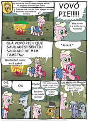 Size: 796x1088 | Tagged: safe, artist:kturtle, applejack, cloudy quartz, igneous rock pie, limestone pie, marble pie, pinkie pie, earth pony, pony, comic:the story of granny pie, comic, filly, granny pie, portuguese, quartzrock, rock farm, translation