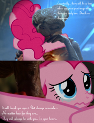 Size: 614x800 | Tagged: safe, edit, edited screencap, screencap, pinkie pie, alien, earth pony, pony, crossover, crying, cute, diapinkes, e.t., e.t. the extra-terrestrial, goodbye, hug, movie, poem, sad, sad ending, tearjerker, this will end in tears, weapons-grade cute