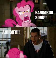 Size: 1268x1320 | Tagged: safe, edit, pinkie pie, adam sandler, angry, argument, big daddy, crossover, faic, irl, kangaroo song, movie, parody, photo, ponies in real life, scene parody, wat, yelling