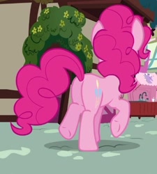 Size: 392x436 | Tagged: safe, screencap, pinkie pie, earth pony, pony, a friend in deed, cropped, female, mare, plot, raised hoof, raised leg, solo