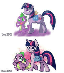 Size: 770x886 | Tagged: safe, artist:panyang-panyang, derpibooru import, spike, twilight sparkle, dragon, draw this again