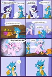 Size: 6000x9000 | Tagged: safe, artist:chedx, derpibooru import, gallus, rarity, silverstream, smolder, classical hippogriff, dragon, griffon, hippogriff, pony, unicorn, comic:detention with rarity, absurd resolution, bag, casket, comic, crying, fake death, playing dead, plotting, pure unfiltered evil, saddle bag, scheming, sleeping