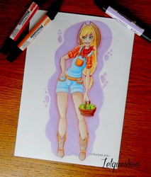 Size: 600x704 | Tagged: safe, artist:ltiachan, applejack, human, humanized, markers, traditional art