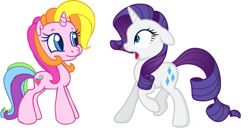 Size: 833x435 | Tagged: artist needed, safe, rarity, rarity (g3), pony, unicorn, g3.5, duo, generational ponidox, shocked