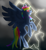 Size: 1818x1975 | Tagged: safe, artist:mikeyboo, derpibooru import, evil pie hater dash, rainbow dash, demon, demon pony, original species, pegasus, pony, secrets and pies, dark, evil rainbow dash, lightning, scene interpretation, solo