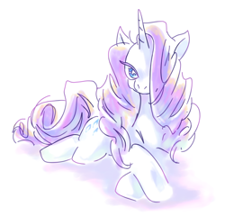 Size: 872x838 | Tagged: safe, artist:tomiyeee, rarity, pony, unicorn, cute, female, hair over one eye, mare, prone, raribetes, solo, wingding eyes