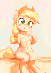 Size: 425x600 | Tagged: safe, artist:assasinmonkey, applejack, earth pony, pony, semi-anthro, belly button, cute, jackabetes, sitting, solo