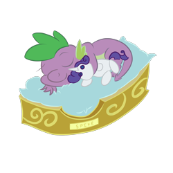 Size: 2000x2000 | Tagged: safe, artist:enshems, rarity, spike, dragon, pony, unicorn, bed, crush plush, cute, implied shipping, implied sparity, implied straight, pet bed, plushie, rarity plushie, simple background, sleeping, transparent background