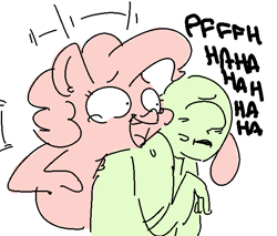 Size: 604x514 | Tagged: safe, artist:nobody, pinkie pie, oc, oc:anon, human, laughing, open mouth, reaction image