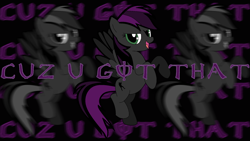 Size: 1920x1080 | Tagged: safe, derpibooru import, oc, oc:rifler dash, pegasus, pony, black body, green eyes, meme, purple mane, purple tail, u got that, wallpaper