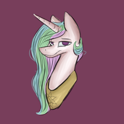 Size: 1024x1024 | Tagged: safe, artist:albinnada, princess celestia, alicorn, pony, bust, female, looking at you, mare, missing accessory, peytral, simple background, solo