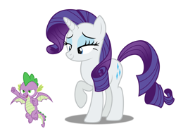 Size: 1284x955 | Tagged: safe, rarity, spike, dragon, pony, unicorn, bedroom eyes, simple background, white background