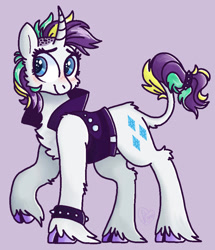 Size: 781x907 | Tagged: safe, artist:sandwichbuns, rarity, classical unicorn, pony, unicorn, alternate hairstyle, cloven hooves, leonine tail, punk, raripunk, solo, unshorn fetlocks