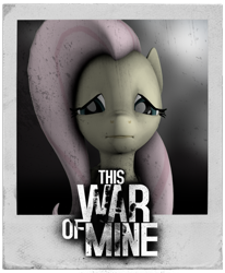 Size: 810x985 | Tagged: safe, artist:pavelgun93, fluttershy, pegasus, pony, 3d, bust, photo, polaroid, portrait, sad, solo, source filmmaker, this war of mine