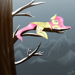 Size: 3850x3850 | Tagged: safe, artist:zombiecupcake101, fluttershy, pegasus, pony, female, mare, snow, solo