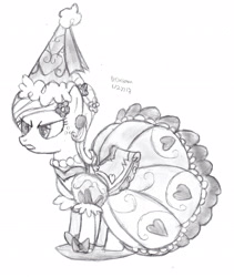 Size: 2425x2880 | Tagged: safe, artist:drchrisman, applejack, earth pony, pony, clothes, dress, froufrou glittery lacy outfit, hennin, monochrome, sketch, solo, traditional art