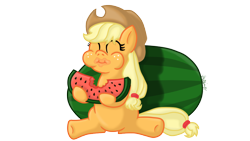 Size: 1280x720 | Tagged: safe, artist:vcm1824, applejack, earth pony, pony, cute, eating, food, jackabetes, puffy cheeks, solo, watermelon