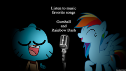 Size: 2560x1440 | Tagged: safe, artist:faze-alan-mskull2019, derpibooru import, rainbow dash, pegasus, pony, candy, food, gumball, gumball watterson, karaoke, singing, text, the amazing world of gumball