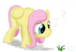 Size: 1183x815 | Tagged: safe, artist:stillwaterspony, fluttershy, pegasus, pony, curious, grass, looking at something, looking down, puzzled, question mark, rough, solo