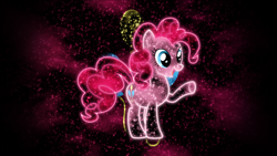 Size: 1920x1080 | Tagged: safe, artist:morningstar-1337, derpibooru import, edit, pinkie pie, earth pony, pony, cutie mark, neon, solo, space, vector, wallpaper, wallpaper edit