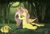 Size: 2383x1599 | Tagged: safe, artist:vinicius040598, fluttershy, firefly (insect), pegasus, pony, forest, jackalope, prone, solo