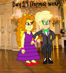 Size: 1614x1800 | Tagged: safe, artist:bigpurplemuppet99, adagio dazzle, applejack, equestria girls, clothes, dazzlejack, dress, female, formal wear, gown, lesbian, shipping, tuxedo