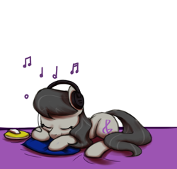 Size: 1280x1220 | Tagged: safe, artist:esuka, octavia melody, earth pony, pony, headphones, simple background, sleeping, solo