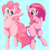 Size: 1950x2000 | Tagged: safe, artist:91o42, pinkie pie, earth pony, pony, bipedal, blue background, cute, cuteamena, diapinkes, duality, open mouth, pinkamena diane pie, simple background