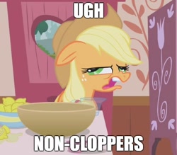 Size: 570x499 | Tagged: safe, applejack, earth pony, pony, disgusted, drunk, drunk aj, meme, op is a cuck