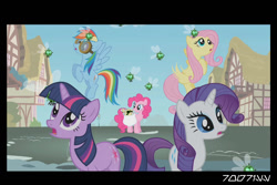 Size: 1288x858 | Tagged: safe, derpibooru import, edit, edited screencap, editor:teren rogriss, screencap, fluttershy, pinkie pie, rainbow dash, rarity, twilight sparkle, unicorn twilight, earth pony, parasprite, pegasus, pony, unicorn, swarm of the century, coronavirus, covid-19, ponyville