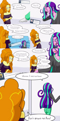 Size: 2000x4000 | Tagged: safe, artist:jake heritagu, adagio dazzle, aria blaze, comic:aria's archives, equestria girls, alcoholism, clothes, comic, dialogue, female, hangover, hoodie, socks, sofa, speech bubble