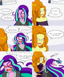 Size: 2000x2400 | Tagged: safe, artist:jake heritagu, adagio dazzle, aria blaze, comic:aria's archives, equestria girls, alcoholism, clothes, comic, dialogue, female, hangover, hoodie, slap, speech bubble, vulgar