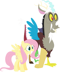 Size: 3014x3592 | Tagged: safe, artist:porygon2z, discord, fluttershy, pegasus, pony, what about discord?, duo, inkscape, looking at something, simple background, smiling, spread wings, transparent background, vector, vector trace