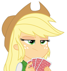 Size: 2372x2550 | Tagged: safe, artist:sketchmcreations, applejack, equestria girls, rainbow rocks, card, cowboy hat, hat, playing card, poker face, simple background, solo, stetson, transparent background, vector