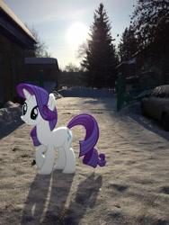Size: 2448x3264 | Tagged: safe, artist:albertuha, rarity, pony, unicorn, female, irl, mare, photo, ponies in real life, raised hoof, russia, smiling, snow, solo, winter