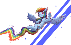 Size: 4000x2550 | Tagged: safe, artist:vanillaghosties, derpibooru import, rainbow dash, pegasus, pony, atg 2020, backwards cutie mark, female, flying, high res, mare, newbie artist training grounds, rainbow trail, smiling, solo, spread wings, wings
