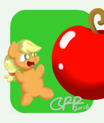 Size: 550x650 | Tagged: safe, artist:cutiepoppony, applejack, earth pony, pony, 2016, apple, food, solo