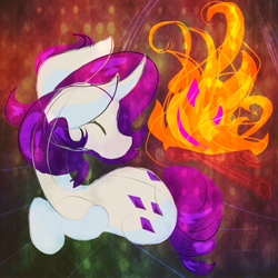 Size: 675x675 | Tagged: safe, artist:pumpkin-somethin-art, rarity, pony, unicorn, eyes closed, fireplace, lying, solo