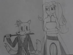 Size: 1024x768 | Tagged: safe, artist:brandonale, fluttershy, equestria girls, bleach (manga), clothes, cosplay, costume, crossover, inoue orihime, kurosaki ichigo, miles "tails" prower, sonic the hedgehog (series), traditional art