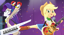 Size: 1280x714 | Tagged: safe, edit, applejack, rarity, equestria girls, rainbow rocks, applejerk, inverted mouth