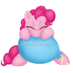 Size: 945x945 | Tagged: safe, artist:pingwinowa, pinkie pie, earth pony, pony, balloon, cute, diapinkes, eyes closed, simple background, snuggling, solo, transparent background, watermark