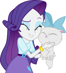 Size: 3000x3292 | Tagged: safe, artist:cloudyglow, rarity, equestria girls, clothes, eyes closed, female, kitten, nuzzling, simple background, smiling, transparent background, vector