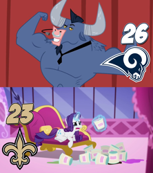 Size: 1920x2160 | Tagged: safe, iron will, rarity, pony, unicorn, american football, los angeles rams, marshmelodrama, new orleans saints, nfc championship, nfl, nfl playoffs, sports