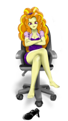 Size: 720x1280 | Tagged: safe, artist:rabiya, adagio dazzle, equestria girls, adoragio, adorasexy, barefoot, breasts, chair, cleavage, crossed arms, crossed legs, cute, feet, female, legs, looking at you, office chair, sexy, simple background, sitting, solo, stupid sexy adagio dazzle, thighs, white background