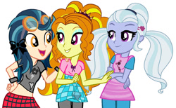 Size: 1024x630 | Tagged: safe, artist:trixiesparkle63, adagio dazzle, indigo zap, sugarcoat, better together, equestria girls, spring breakdown, clothes, goggles, leggings, midriff, pigtails, plaid skirt, shirt, skirt, twintails
