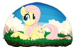 Size: 300x193 | Tagged: safe, artist:lilapudelpony, fluttershy, pegasus, pony, cute, grass, looking away, pixel art, prone, shyabetes, solo